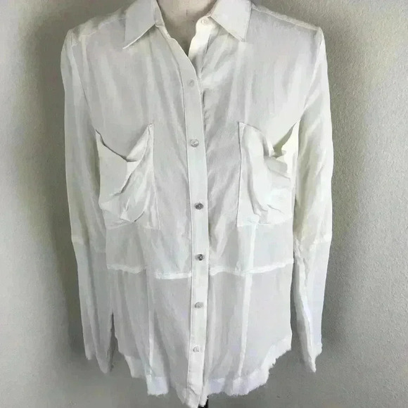 Nicole Miller Artelier Women's Ivory Silk Semi Sheer Pocket Casual Blouse  S - Picture 7 of 8